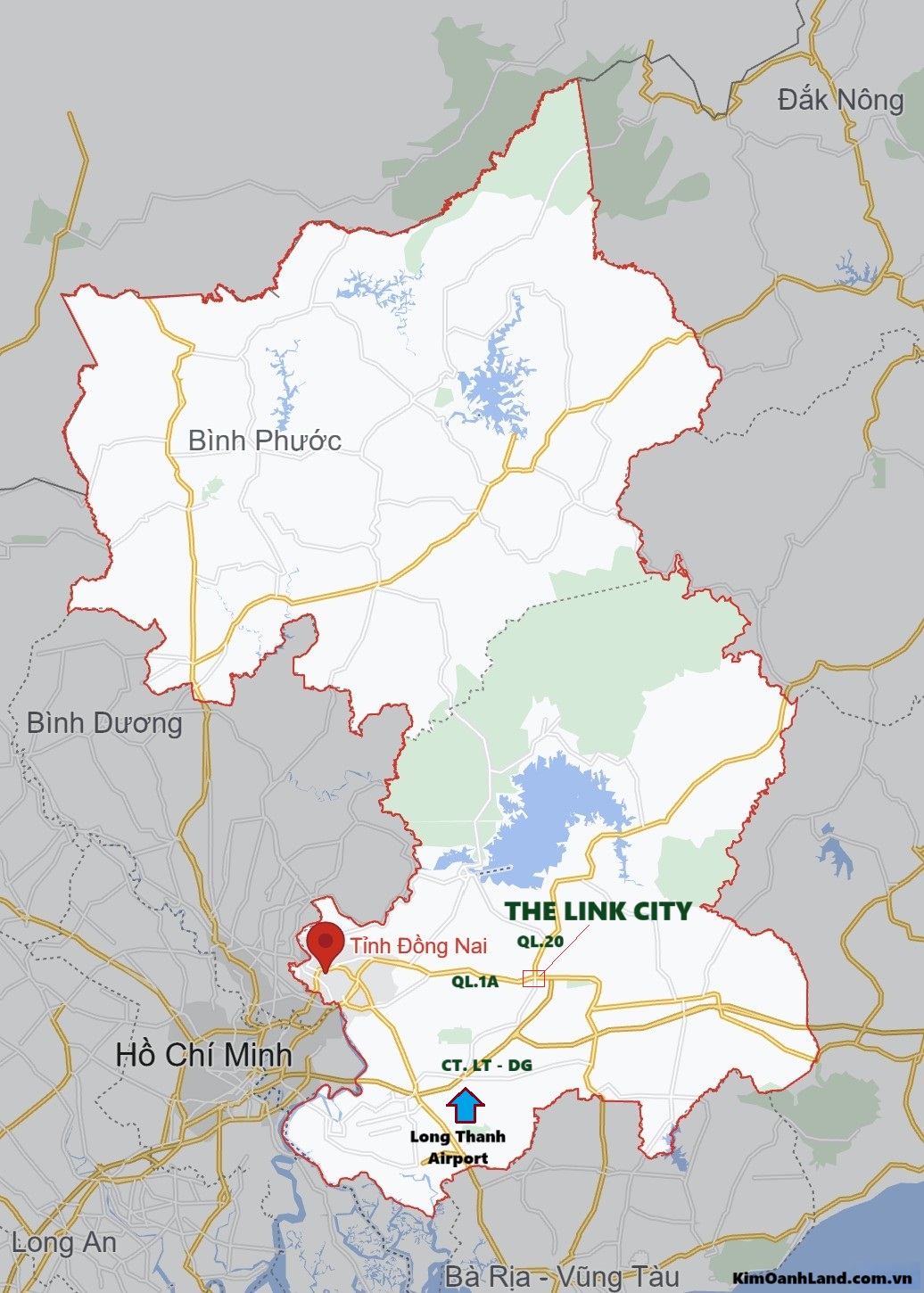 Vị trí dự án The Link City Dầu Giây trên bản đồ tỉnh Đồng Nai mới